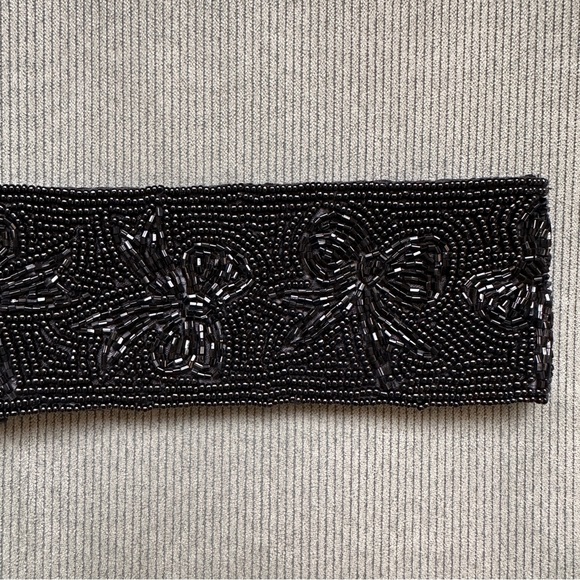 Talbots Beaded Black Belt Size Large Bows Adjustable Velcro Holiday Vintage - Picture 6 of 13